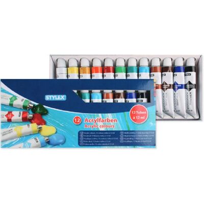 Stylex 28651 Acrylverf Set - 12 Kleuren Mat Finish Stylex 28651 Acrylverf Set - 12 Kleuren Mat Finish