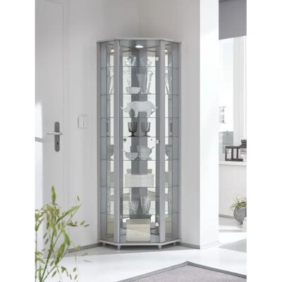 FIF MÖBEL TRIO Silber Eckvitrine - Glasvitrine mit Beleuchtung FIF MÖBEL TRIO Silber Eckvitrine - Glasvitrine mit Beleuchtung