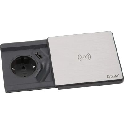 EVOline Square80 Presa di Corrente in Acciaio Inox - Ricarica Wireless EVOline Square80 Presa di Corrente in Acciaio Inox - Ricarica Wireless