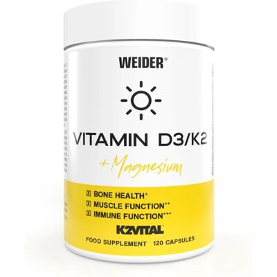 Weider Vitamin D3/K2 + Magnesium - 120 caps - Supports Bone, Immune, Heart Weider Vitamin D3/K2 + Magnesium - 120 caps - Supports Bone, Immune, Heart
