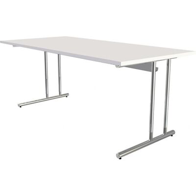 Bureau rectangulaire blanc Kerkmann avec pied en C chromé - 180x80cm - Publicité Bureau rectangulaire blanc Kerkmann avec pied en C chromé - 180x80cm - Publicité
