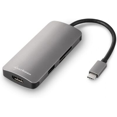 Sharkoon USB 3.0 Type C Multiport Adapter - Grijs - Multiport Adapter Sharkoon USB 3.0 Type C Multiport Adapter - Grijs - Multiport Adapter
