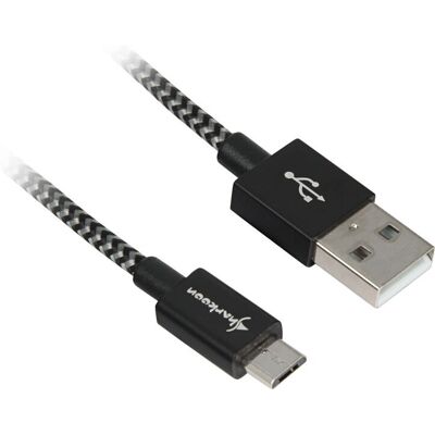 Sharkoon USB Micro USB Kabel - USB 2.0, sort/grå - 3m Sharkoon USB Micro USB Kabel - USB 2.0, sort/grå - 3m