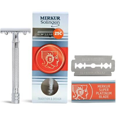Rasoir de sécurité Merkur 25C Peigne Ouvert Long Manche - Rasage Sûr - Publicité Rasoir de sécurité Merkur 25C Peigne Ouvert Long Manche - Rasage Sûr - Publicité