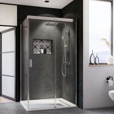 Breuer Panorama Soft & Silent Schiebetür - 120cm Seitenwand - Glas - Alu-Chromeffekt - Produkttyp Breuer Panorama Soft & Silent Schiebetür - 120cm Seitenwand - Glas - Alu-Chromeffekt - Produkttyp