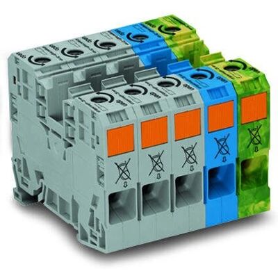 Bloque de terminales WAGO 285-139 - Trifásico, Alta Corriente, Codificación por Colores Bloque de terminales WAGO 285-139 - Trifásico, Alta Corriente, Codificación por Colores