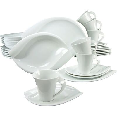 CREATABLE ACACIA Dish Set - Elegant 30-piece White Porcelain for 6 CREATABLE ACACIA Dish Set - Elegant 30-piece White Porcelain for 6