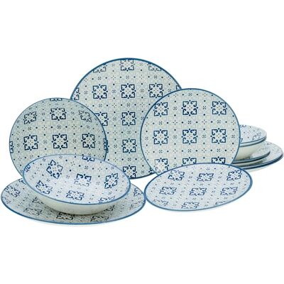 CREATABLE Yara Bleu Ensemble de Vaisselle 12 Pièces Style Méditerranéen - Publicité CREATABLE Yara Bleu Ensemble de Vaisselle 12 Pièces Style Méditerranéen - Publicité
