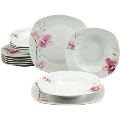 CreaTable Aiko 12-tlg. Porzellan-Geschirrset - Modernes Blumenmuster CreaTable Aiko 12-tlg. Porzellan-Geschirrset - Modernes Blumenmuster