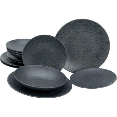 CREATABLE Ensemble de Vaisselle en Ardoise Noire - 12 pièces, Céramique européenne CREATABLE Ensemble de Vaisselle en Ardoise Noire - 12 pièces, Céramique européenne
