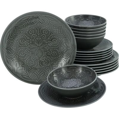 CreaTable Ensemble de Vaisselle Orient Mandala - 18 Pièces, Gris CreaTable Ensemble de Vaisselle Orient Mandala - 18 Pièces, Gris