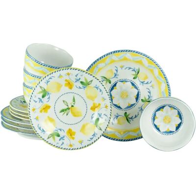 CreaTable Lemona Juego de 12 Platos - Colorido, Pintado a Mano en Italia CreaTable Lemona Juego de 12 Platos - Colorido, Pintado a Mano en Italia