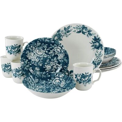 Conjunto de vajilla Creatable Splendor - 16 piezas, verde (petróleo, blanco) para 4 Conjunto de vajilla Creatable Splendor - 16 piezas, verde (petróleo, blanco) para 4