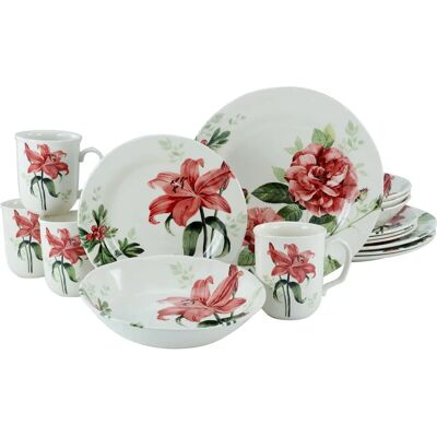 CREATABLE Rosemary Juego de vajilla floral de 16 piezas - Juego de platos CREATABLE Rosemary Juego de vajilla floral de 16 piezas - Juego de platos
