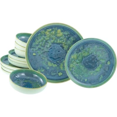 CREATABLE Yuki Ensemble de vaisselle 12 pièces - Design naturel, Vert - Publicité CREATABLE Yuki Ensemble de vaisselle 12 pièces - Design naturel, Vert - Publicité