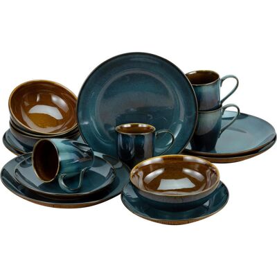 CREATABLE Mallorca Geschirr-Set - 16 Stück, Blau & Braun, Mikrowellenfest CREATABLE Mallorca Geschirr-Set - 16 Stück, Blau & Braun, Mikrowellenfest