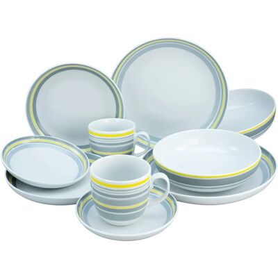 Juego de vajilla CreaTable Trend Line - 10 piezas, Amarillo/Gris/Blanco Juego de vajilla CreaTable Trend Line - 10 piezas, Amarillo/Gris/Blanco