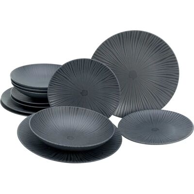 CreaTable Vesuvio Geschirr-Set - 12-tlg., Schwarz, Organischer Stil CreaTable Vesuvio Geschirr-Set - 12-tlg., Schwarz, Organischer Stil