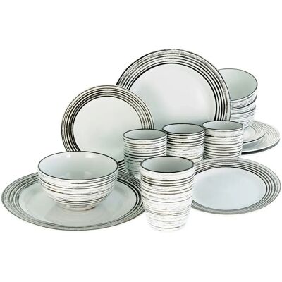 Creatable La Gomeria - 16-teiliges Geschirrset für 4 - Weiß & Schwarz Relief Creatable La Gomeria - 16-teiliges Geschirrset für 4 - Weiß & Schwarz Relief