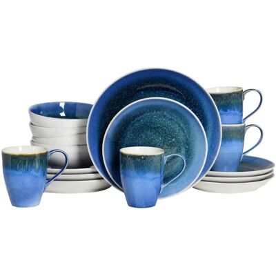 CreaTable Caldera 16-teiliges Steingut Geschirrset - Blau CreaTable Caldera 16-teiliges Steingut Geschirrset - Blau