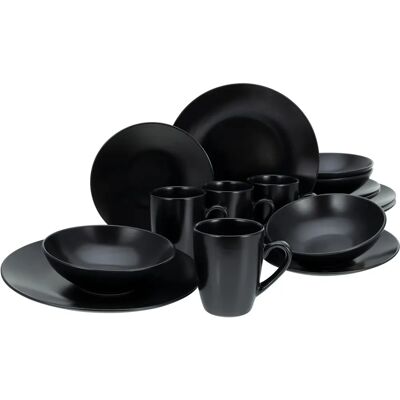 CreaTable Schwarz Matt Geschirr-Set - 16 Teile für 4 Personen CreaTable Schwarz Matt Geschirr-Set - 16 Teile für 4 Personen