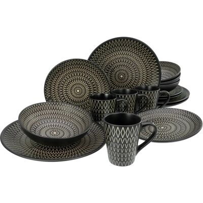 Juego de Platos CREATABLE Crafted Negro - Relieve de rombos - Estilo étnico Juego de Platos CREATABLE Crafted Negro - Relieve de rombos - Estilo étnico
