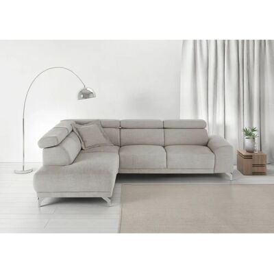 Candy Greve Sofa - L-Form, Struktur, Manuelle Kopfstütze, Silber Candy Greve Sofa - L-Form, Struktur, Manuelle Kopfstütze, Silber