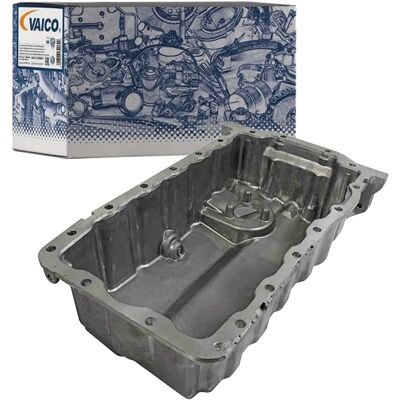 VAICO V10-1884 Aluminum Oil Pan with Sensor Hole - Engine Oil Pan VAICO V10-1884 Aluminum Oil Pan with Sensor Hole - Engine Oil Pan