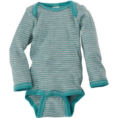 Engel Bio Baby Body - Wolle Seide - Grau/Blau gestreift - Gr.62/68 Engel Bio Baby Body - Wolle Seide - Grau/Blau gestreift - Gr.62/68