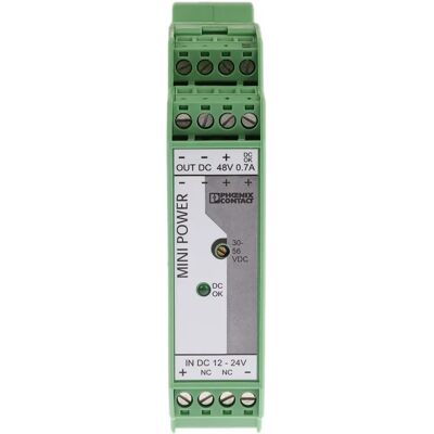 Phoenix Mini-PS-12-24DC/48DC/0.7 DC/DC-omvandlare - 48V/24V - Kompakt - Justerbar Phoenix Mini-PS-12-24DC/48DC/0.7 DC/DC-omvandlare - 48V/24V - Kompakt - Justerbar