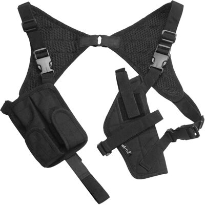 Holster d'épaule noir ajustable Mil-Tec avec poches pour chargeurs Holster d'épaule noir ajustable Mil-Tec avec poches pour chargeurs