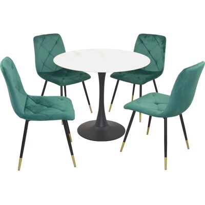 HOFMANN LIVING AND MORE Grünes Samt Esstischset - 4 Stühle HOFMANN LIVING AND MORE Grünes Samt Esstischset - 4 Stühle
