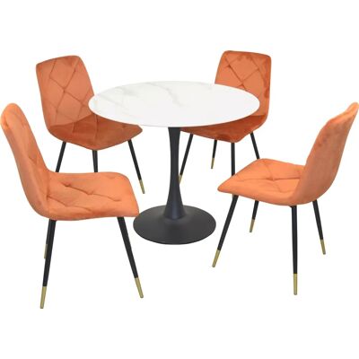 HOFMANN LIVING AND MORE Orange Samtoptik Esstischgruppe - 4 Stühle HOFMANN LIVING AND MORE Orange Samtoptik Esstischgruppe - 4 Stühle