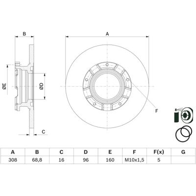 Disque de frein Bosch Transit Custom - Plein 308mm, 16mm - ECE-R90 Disque de frein Bosch Transit Custom - Plein 308mm, 16mm - ECE-R90