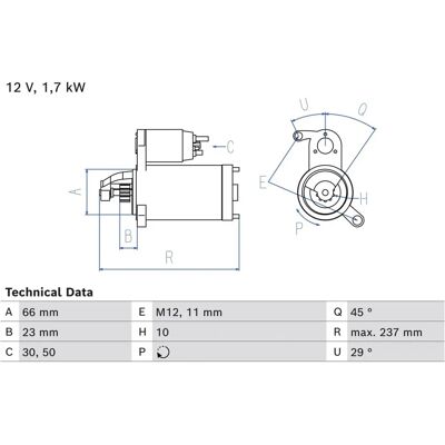 Bosch Startmotor 12V 1,7kW - Bildelar - Startmotor Bosch Startmotor 12V 1,7kW - Bildelar - Startmotor