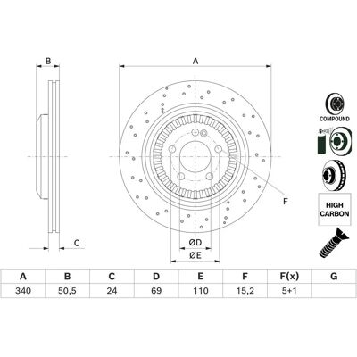 Disque de frein ventilé BOSCH 0 986 479 H40 pour Mercedes-Benz S-Class Disque de frein ventilé BOSCH 0 986 479 H40 pour Mercedes-Benz S-Class