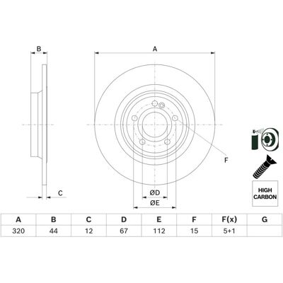 Bosch Mercedes-Benz Bromsskiva - GLB, A-Klass, CLA - 12mm, Kolfiberbeläggning Bosch Mercedes-Benz Bromsskiva - GLB, A-Klass, CLA - 12mm, Kolfiberbeläggning