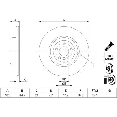 BOSCH 0 986 479 J71 Belüfteter Hochkohlenstoff-Bremsscheibe - Bremsscheibe BOSCH 0 986 479 J71 Belüfteter Hochkohlenstoff-Bremsscheibe - Bremsscheibe