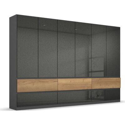 Rauch Winnipeg Kleiderschrank - 6 Türen, 6 Einlegeböden, 3 Stangen, Hochglanz Grau & Eiche Rauch Winnipeg Kleiderschrank - 6 Türen, 6 Einlegeböden, 3 Stangen, Hochglanz Grau & Eiche