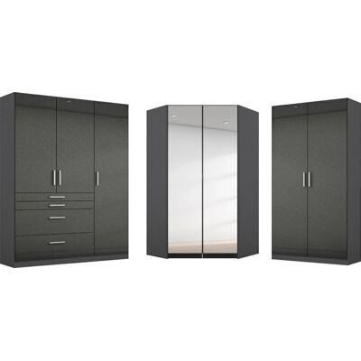 RAUCH Homburg Kleiderschrank-Set - Hochglanz Grau - 253cm Breite RAUCH Homburg Kleiderschrank-Set - Hochglanz Grau - 253cm Breite