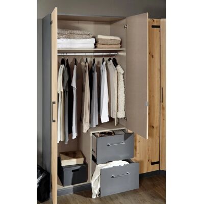 RAUCH Holmes Kleiderschrank - 2 Türen, Spiegel, 2 Schubladen - Industrial Stil RAUCH Holmes Kleiderschrank - 2 Türen, Spiegel, 2 Schubladen - Industrial Stil