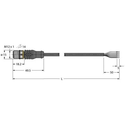 Turck 6629933 Sensor/Aktor-Verbindungskabel - 2m, 5-polig, PVC, Gelb Turck 6629933 Sensor/Aktor-Verbindungskabel - 2m, 5-polig, PVC, Gelb