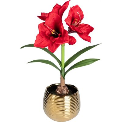 viva domo - Amaryllis - Gold-rot Topf - Kunstblume - Dekoratives Item viva domo - Amaryllis - Gold-rot Topf - Kunstblume - Dekoratives Item