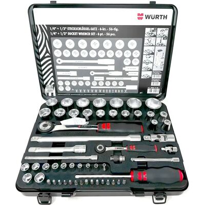 Jeu de clés à douille Würth - 56 pièces avec mandrins 1/4" et 1/2" dans la valise - Publicité Jeu de clés à douille Würth - 56 pièces avec mandrins 1/4" et 1/2" dans la valise - Publicité