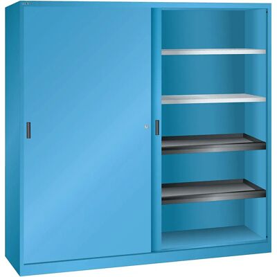 Armario de puertas correderas de chapa maciza - 4 baldas - Azul luminoso Armario de puertas correderas de chapa maciza - 4 baldas - Azul luminoso