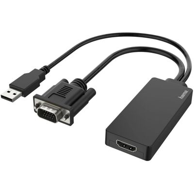 Hama - Kabel adaptacyjny - USB, HD-15 (VGA) - 15 cm - czarny - obsługa 1080p Hama - Kabel adaptacyjny - USB, HD-15 (VGA) - 15 cm - czarny - obsługa 1080p