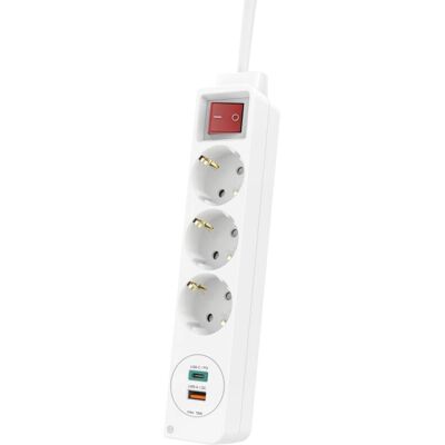 Hama Förlängare - 3 Uttag, USB-C/USB-A, 18W Hama Förlängare - 3 Uttag, USB-C/USB-A, 18W