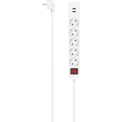 Hama Verlengsnoer - 5 stopcontacten, 1.4m, USB-A, Wit Hama Verlengsnoer - 5 stopcontacten, 1.4m, USB-A, Wit