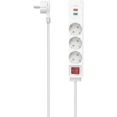 Hama Verlengsnoer - 3 Stopcontacten, USB-C/A, 1,4m - Wit Hama Verlengsnoer - 3 Stopcontacten, USB-C/A, 1,4m - Wit