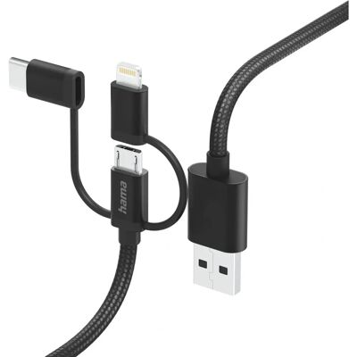Kabel USB Hama - 1,5m Czarny - Wielofunkcyjny 3-w-1 USB-Cable Kabel USB Hama - 1,5m Czarny - Wielofunkcyjny 3-w-1 USB-Cable